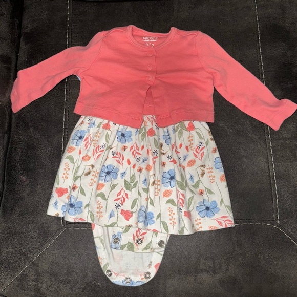Carters White Floral Dress with Pink Cardigan size 0-3M - Picture 2 of 5
